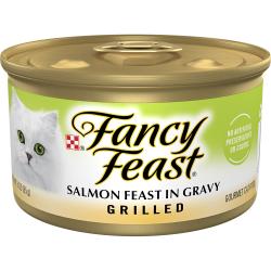 fancy feast de salmón asado en salsa preparada con jugo de cocción