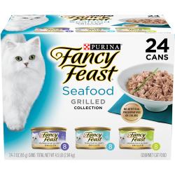 Paquete surtido de 24 latas de alimento húmedo para gatos Fancy Feast Colección de mariscos asados