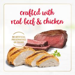 Elaborado con carne real de res y pollo. Sin conservantes ni colorantes artificiales.