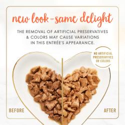 New look - same delight. The removal of artificial preservatives & colors may cause variations in this entrée's appearance. No artificial preservatives or colors.