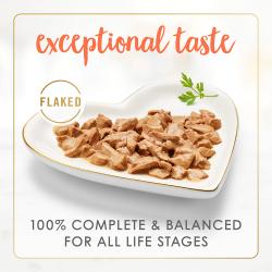 Sabor excepcional. Desmenuzado. Completo y equilibrado al 100 % para gatos adultos.