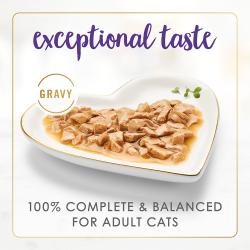 Exceptional taste. Gravy. 100% complete & balanced for adult cats.