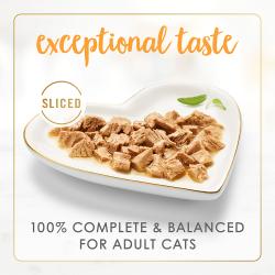 Sabor excepcional. En trozos. Nutrición para gatos adultos 100 % completa y equilibrada.