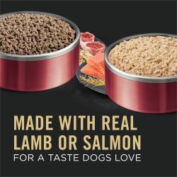 Elaborado con carne real de cordero o salmón