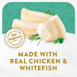 Elaborado con pollo y pescado blanco reales