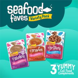 Friskies Seafood Faves paquete surtido: tres deliciosos complementos de alimento para gatos