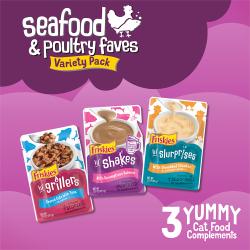 Friskies Seafood And Poultry Faves paquete surtido: tres deliciosos complementos de alimentos para gatos