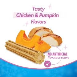 Deliciosos sabores a pollo y calabaza. Sin saborizantes ni colorantes artificiales.