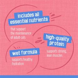 Includes all essential nutrients that support the maintenance of adult cats. High-quality protein supports strong, lean muscles. Wet formula supports healthy hydration.