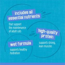 Includes all essential nutrients that support the maintenance of adult cats. High-quality protein supports strong, lean muscles. Wet formula supports healthy hydration.
