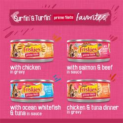 Paquete surtido de 40 unidades de alimento húmedo para gatos Friskies Surfin & Turfin Prime Filets Favorites