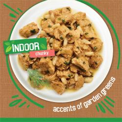 Alimento húmedo para gatos Friskies Indoor de cazuela de pollo y pavo en trozos con verduras de huerta en salsa