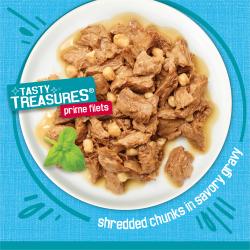 Tasty treasures prime filet shredded chunks in savory gravy