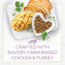 crafted with savory farm raised chicken and turkey