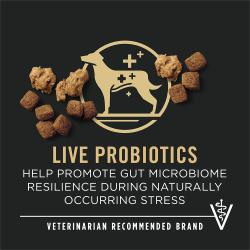 Dog food package label highlighting 'Live Probiotics' and 'Veterinarian Recommended Brand'