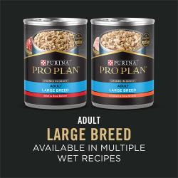 Dos latas de Purina Pro Plan Adult Large Breed Carne de Res y Arroz y Pollo y Arroz comida húmeda para perros