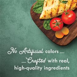 No artificial colors - crafted with real, high-quiality ingredients - Chicken and veggies on a cutting board image