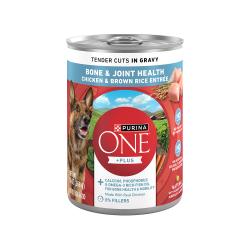 Purina ONE Plus Tiernos Cortes en Hueso Gravy y Arroz Integral de Pollo y Arroz Integral Natural con Adición de Vitaminas y Minerales Comida Húmeda para Perros