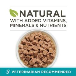 Natural cat food with added vitamins, minerals and nutrients provides 100 percent complete and balanced nutrition for all life stages