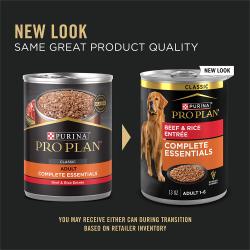 Nuevo empaque actualizado para Purina Pro Plan Complete Essentials comida humeda para perros de res y arroz
