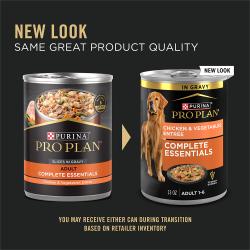 New updated packaging for Purina Pro Plan Complete Essentials chicken and vegetables wet dog food