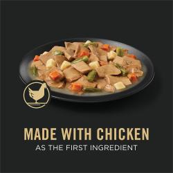 Dog food package label highlighting Made with Chicken as the 1st Ingredient
