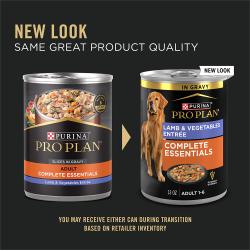 New updated packaging for Purina Pro Plan Complete Essentials lamb and vegetables wet dog food