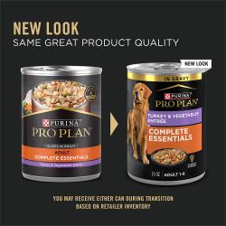 New updated packaging for Purina Pro Plan Complete Essentials turkey and vegetables wet dog food