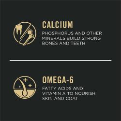Dog food package label highlighting 'Calcium' and 'Omega-6 Fatty Acids'
