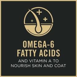 Etiqueta del paquete de alimento para perros que resalta “Ácidos grasos omega-6”