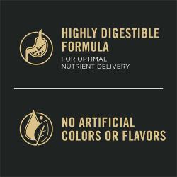 Dog food package label highlighting 'Highly Digestible' and 'Veterinarian Recommended Brand'