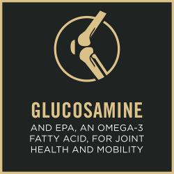 Dog food package label highlighting 'Glucosamine'