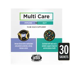 Gut blend with a prebiotic fiber and probiotics for cats to support digestive and microbiome health while an antioxidant promotes a strong immune system