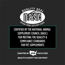 Cat supplement package label highlighting 'National Animal Supplement Council Certified'