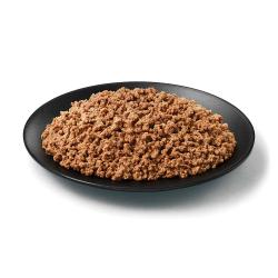 Purina Pro Plan Complete Essentials grain free beef and salmon wet dog food in a dish