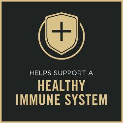 Dog food package label highlighting helps support a healthy immune system