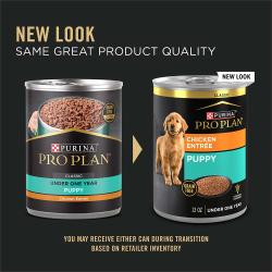 Updated packaging for Purina Pro Plan puppy grain free chicken wet dog food