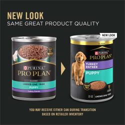 Updated packaging for Purina Pro Plan puppy grain free turkey wet dog food