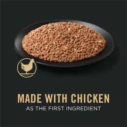 Dog food package label highlighting Made with Chicken as the First Ingredient