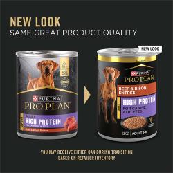 Updated packaging for Purina Pro Plan Sport high protein beef and bison wet dog food