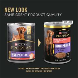 Updated packaging for Purina Pro Plan Sport high protein salmon and cod wet dog food