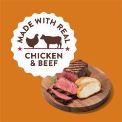 Hecho con pollo y carne de res reales