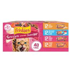 Caja de paquete surtido de alimento húmedo para gatos Friskies Favoritos Mar y Tierra de Filetes Selectos de 48 unidades.