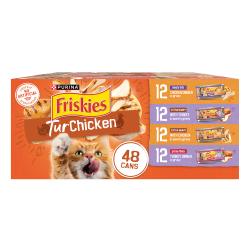 Caja de paquete surtido de alimento húmedo para gatos Friskies TurChicken en Salsa de 48 unidades.