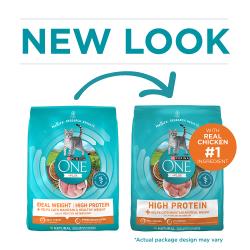 Purina ONE Alto en Proteínas, Peso Saludable Más Peso Ideal Con Pollo Comida Seca para Gatos Fórmula de Control de Peso nueva apariencia