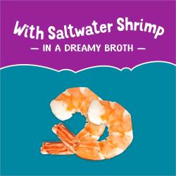 Fresh shrimp image with text; "With saltwater shrimp in a dreamy broth"