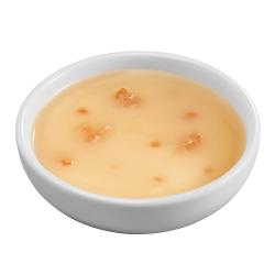 Friskies Bits n Broth shrimp flavored cat food topper in bowl