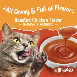 Friskies lil' gravies roasted chicken flavored cat food topper is full of flavor with extra gravy