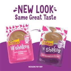 Friskies lil' shakes scrumptious salmon flavored cat food topper now with a new look