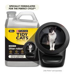 jug of litter next to actual litter robot. Specially formulated for the perfect cycle, Litter-Robot sold separately